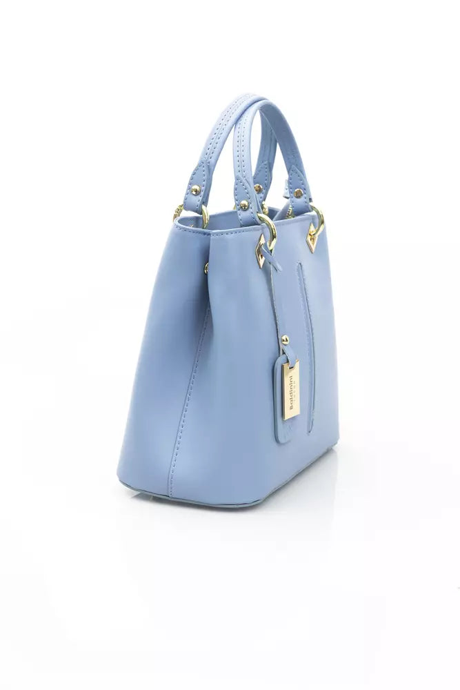 Chic Light-Blue Top Handle Leather Bag