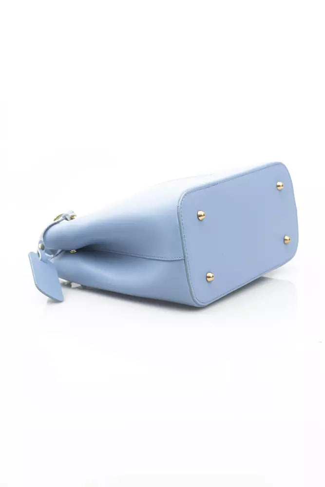 Chic Light-Blue Top Handle Leather Bag