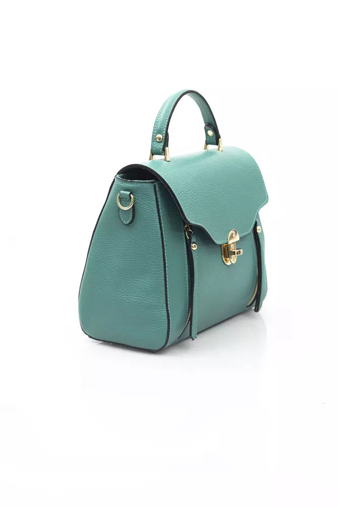 Elegant Green Leather Shoulder Bag with Golden Accents