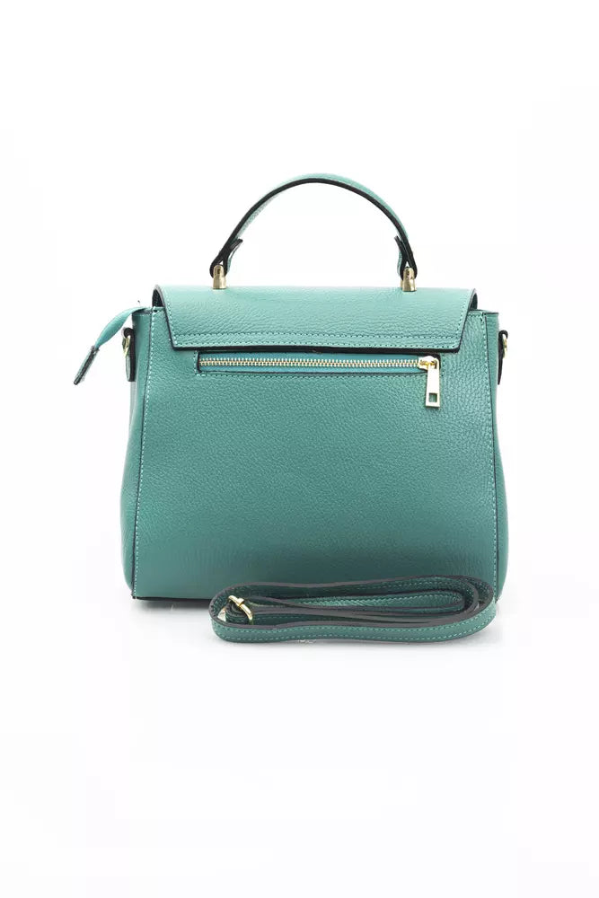 Elegant Green Leather Shoulder Bag with Golden Accents