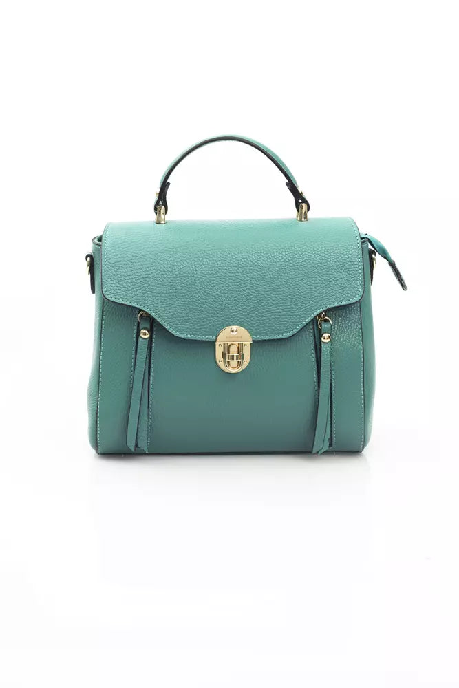 Elegant Green Leather Shoulder Bag with Golden Accents