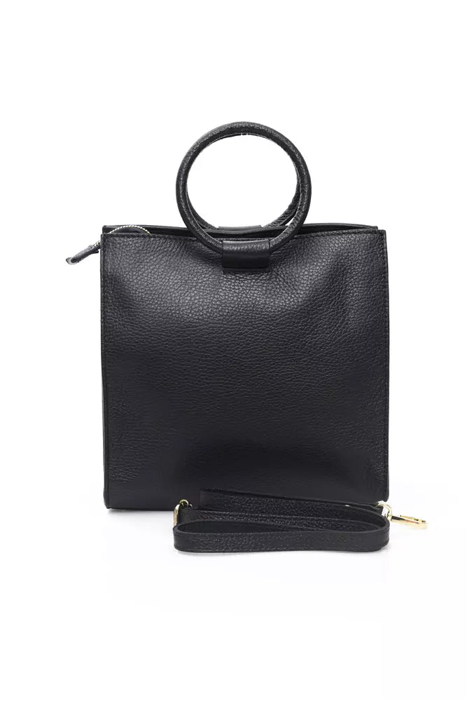 Elegant Black Leather Shoulder Bag with Golden Accents