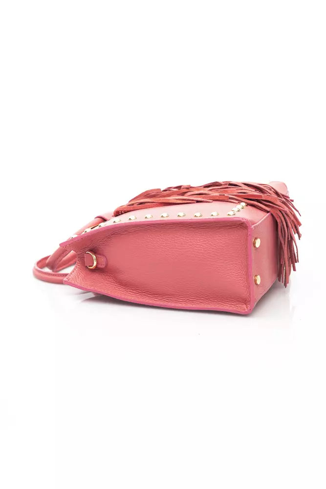 Chic Pink Leather Shoulder Bag with Golden Tassel