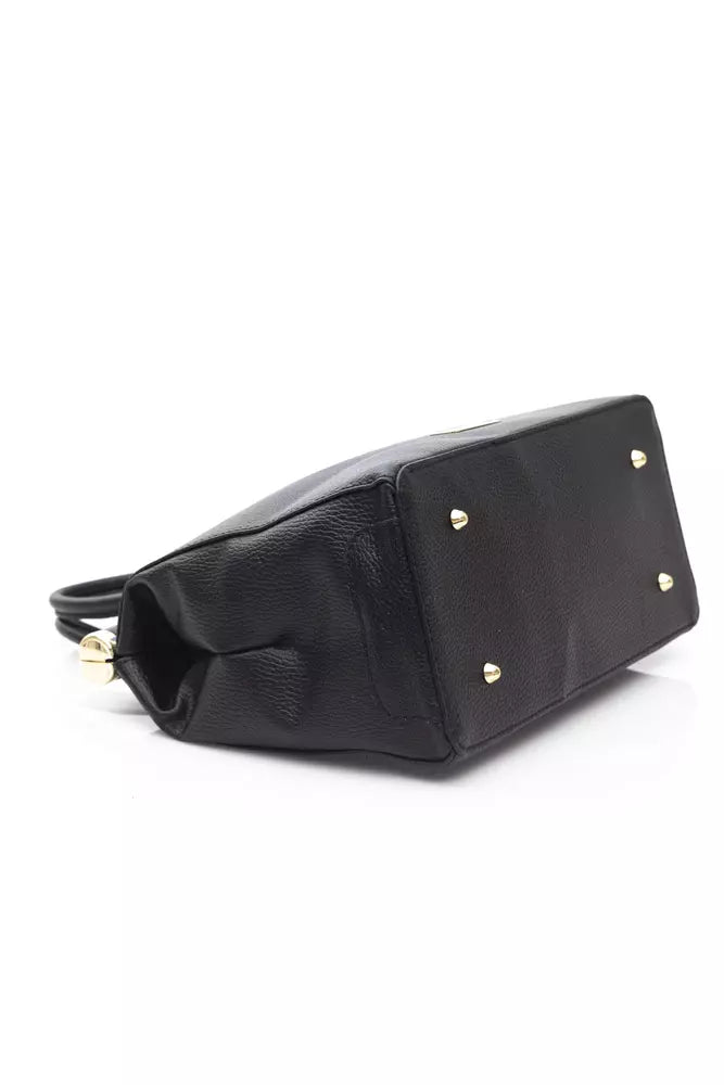 Elegant Black Leather Shoulder Bag with Golden Accents