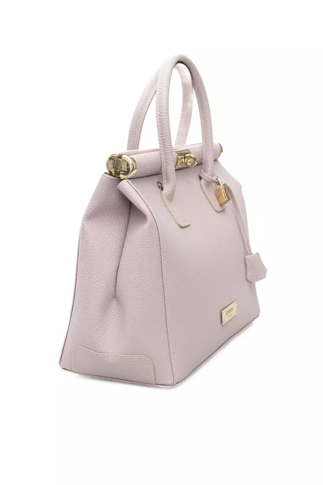 Chic Pink Leather Shoulder Tote with Golden Accents