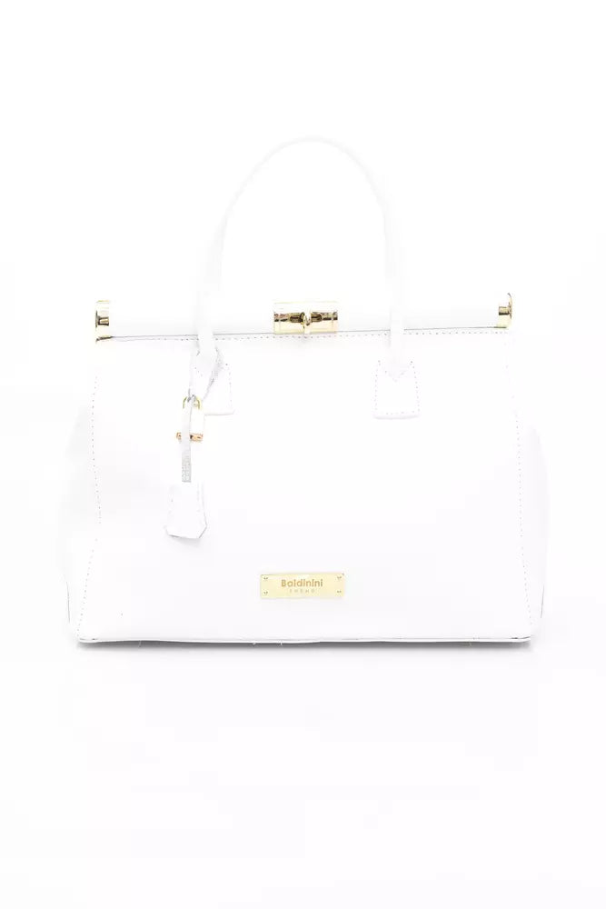 White Leather Shoulder Bag with Golden Accents