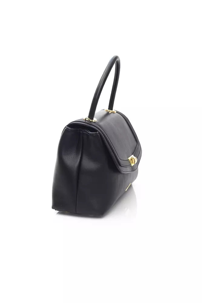 Elegant Black Shoulder Bag with Golden Details