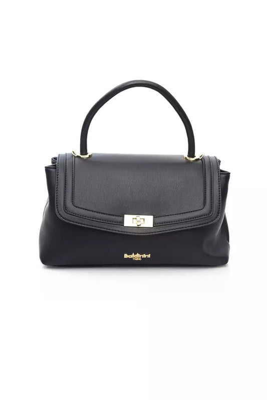 Elegant Black Shoulder Bag with Golden Details