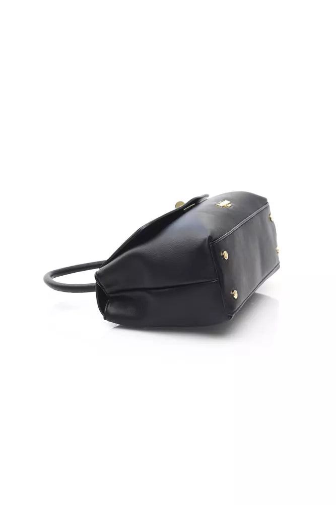 Elegant Black Shoulder Bag with Golden Details