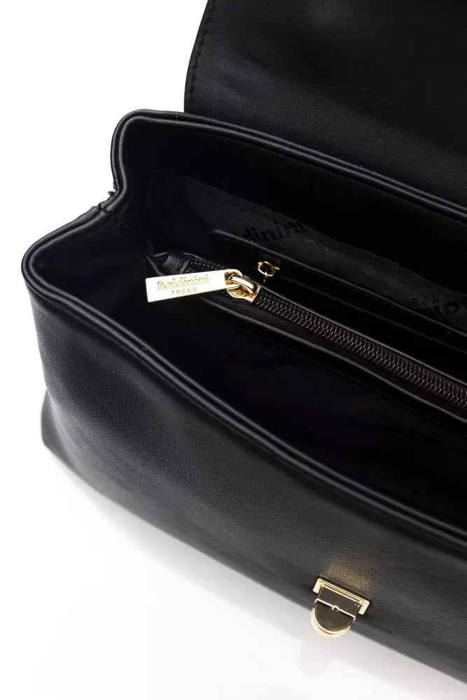 Elegant Black Shoulder Bag with Golden Details