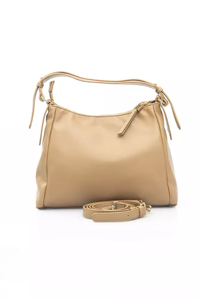 Chic Beige Shoulder Bag with Golden Accents