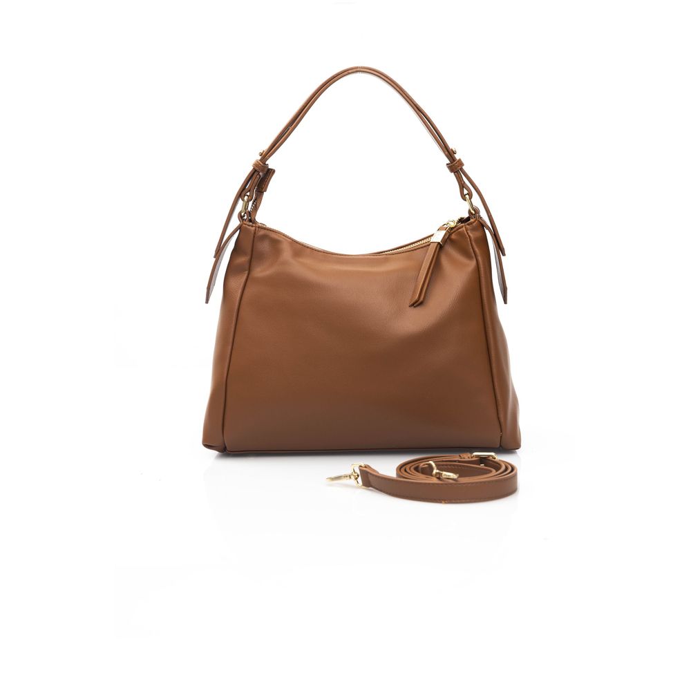 Elegant Brown Shoulder Bag with Golden Accents