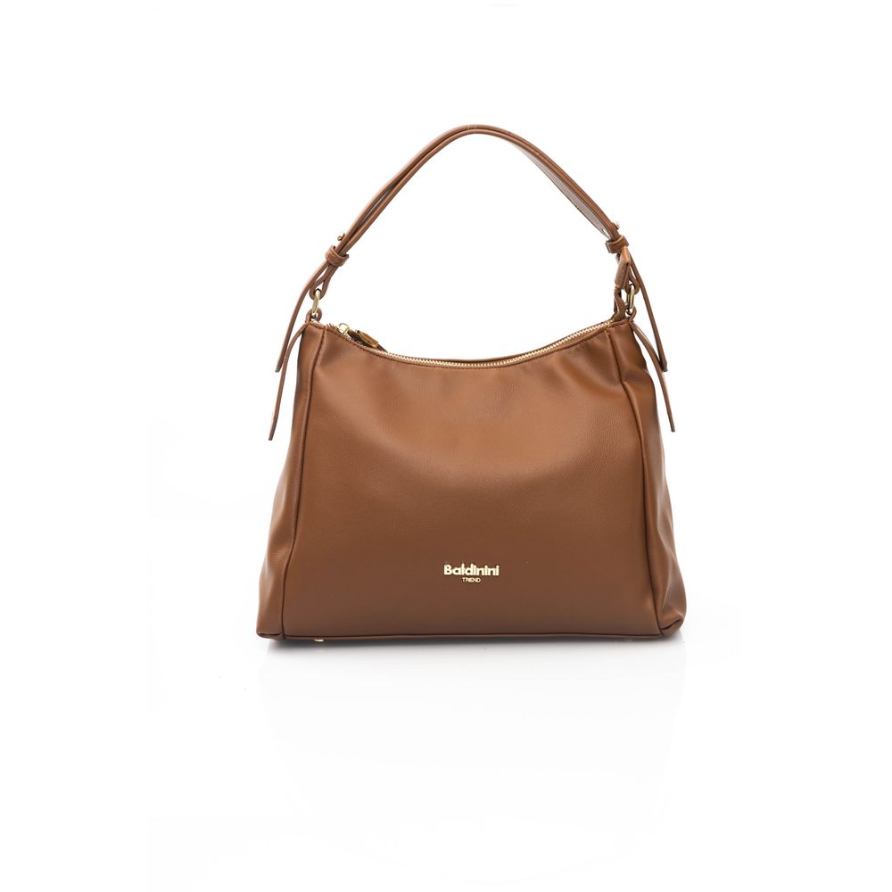 Elegant Brown Shoulder Bag with Golden Accents