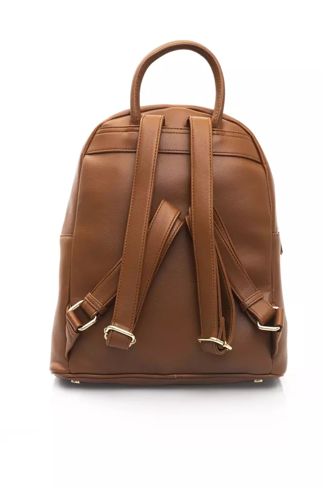 Elegant Golden-Detailed Brown Backpack