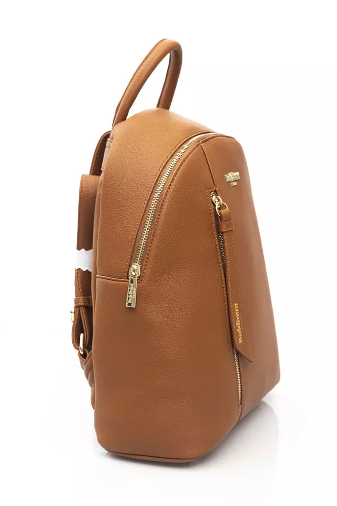 Chic Golden-Detail Brown Backpack