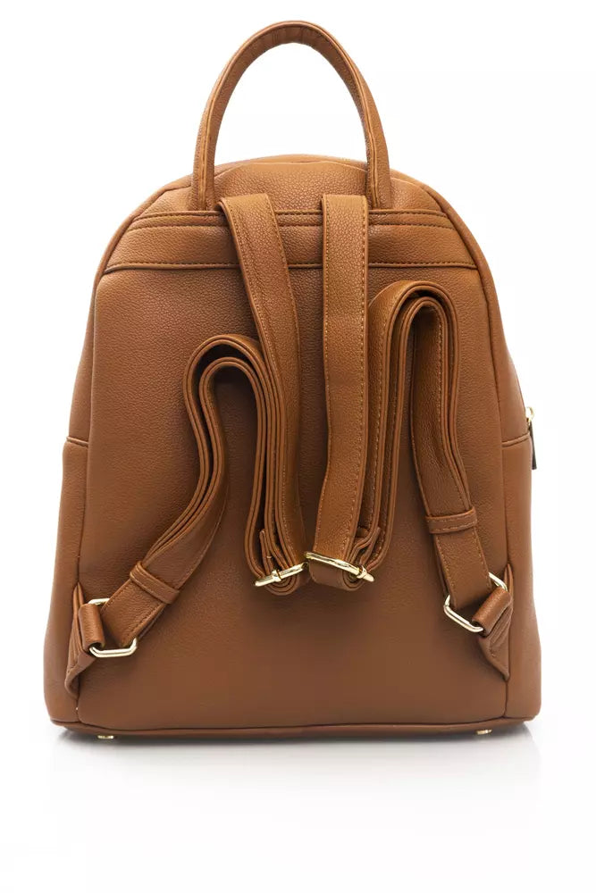 Chic Golden-Detail Brown Backpack