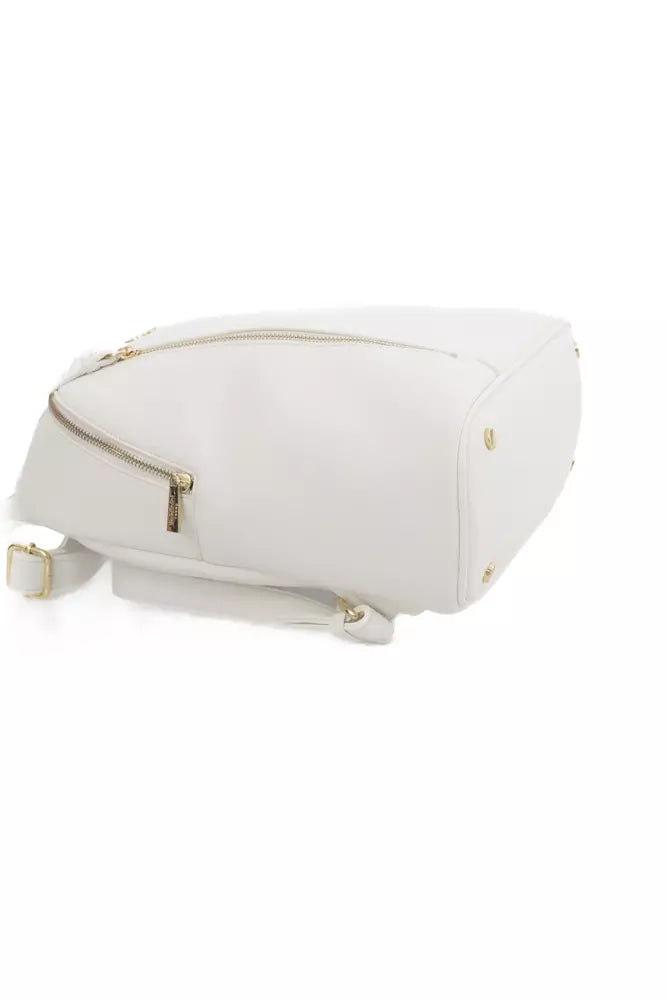 White Elegance Backpack with Golden Accents