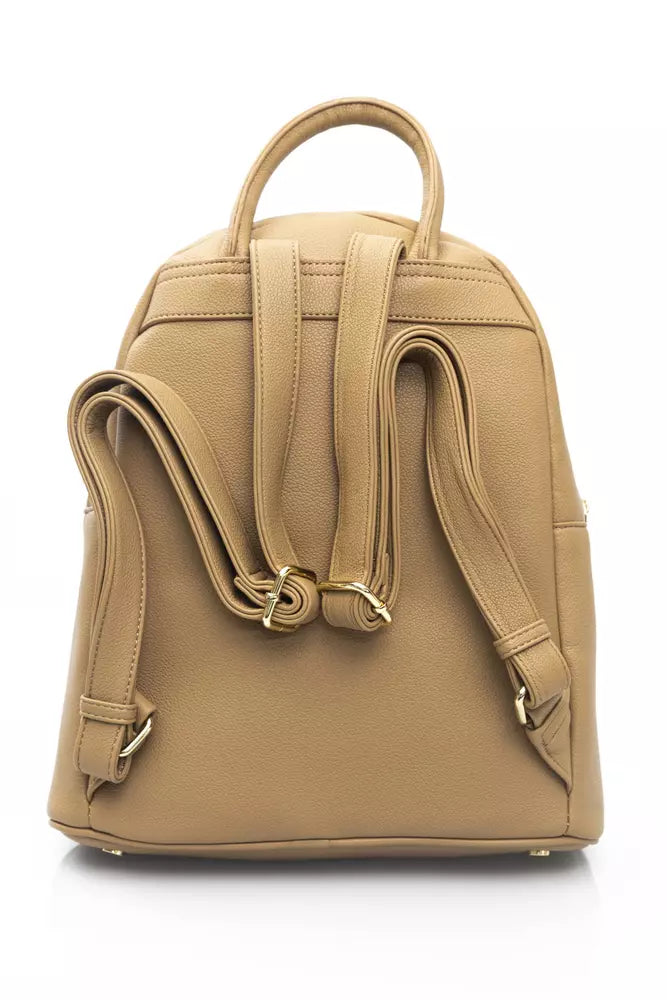 Elegant Beige Backpack with Golden Accents