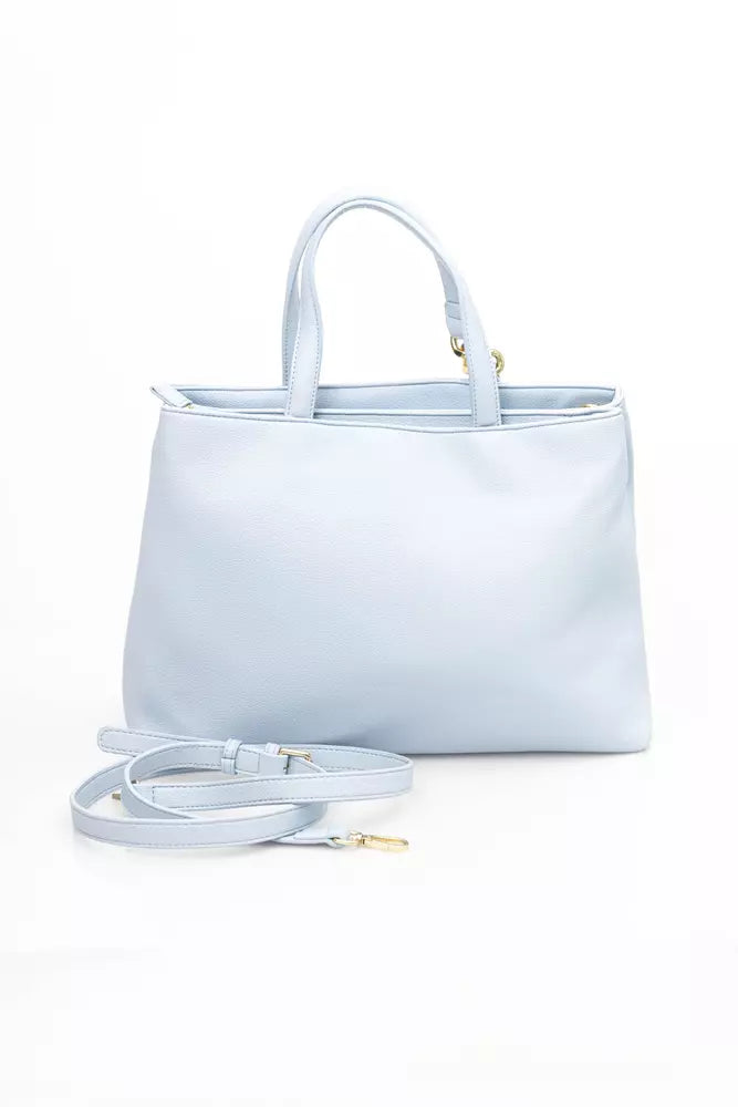 Elegant Light Blue Shoulder Bag with Golden Accents