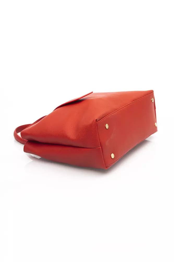 Elegant Red Shoulder Bag with Golden Accents