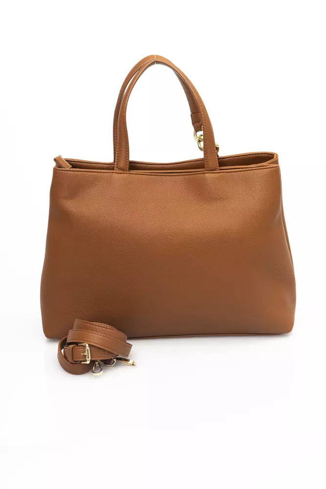 Chic Brown Shoulder Bag with Golden Accents