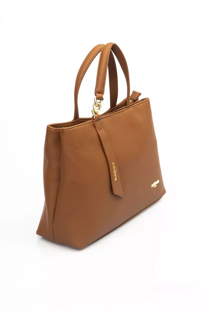 Chic Brown Shoulder Bag with Golden Accents