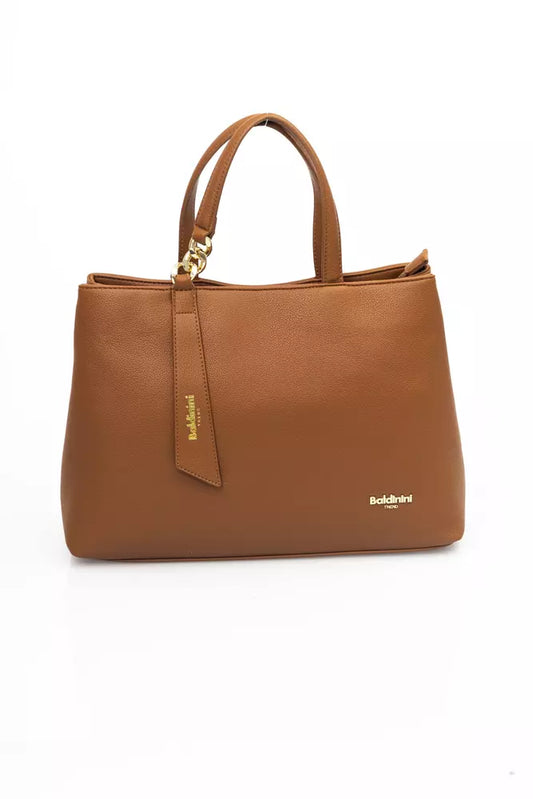 Chic Brown Shoulder Bag with Golden Accents