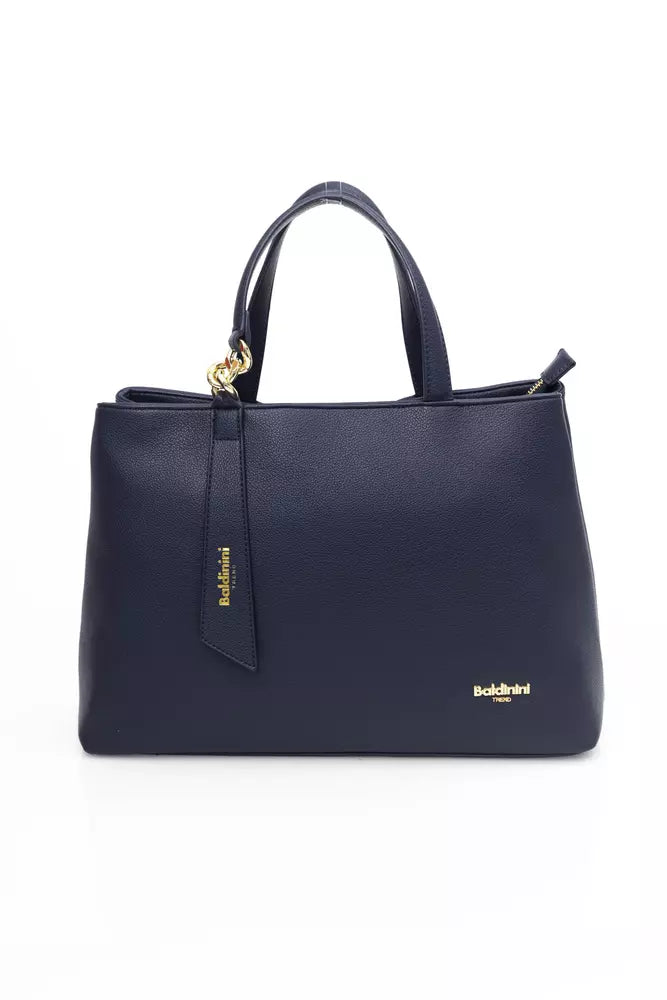 Elegant Blue Shoulder Bag with Golden Accents