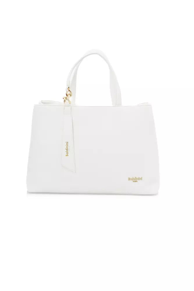 Elegant White Shoulder Bag with Golden Accents