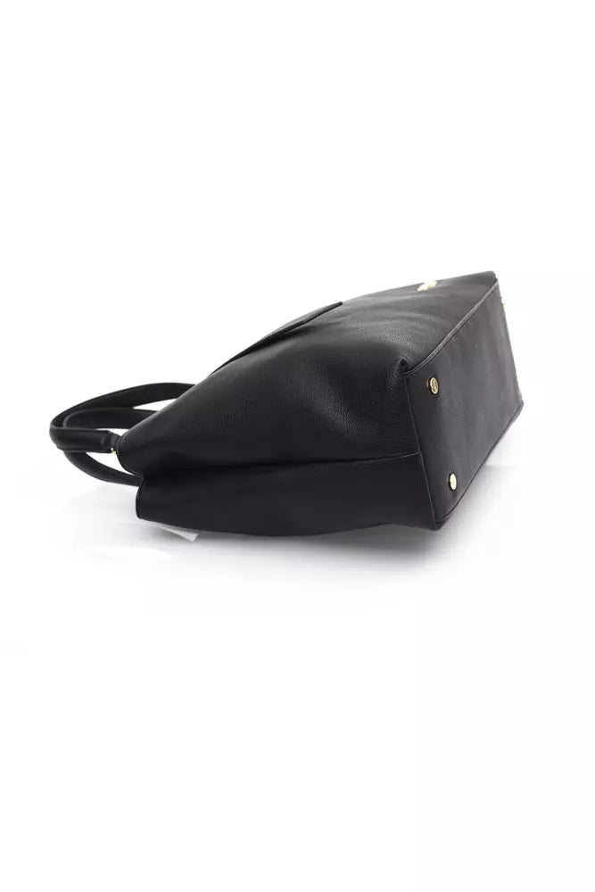 Elegant Black Shoulder Bag with Golden Accents