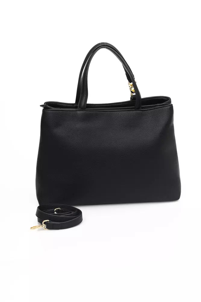 Elegant Black Shoulder Bag with Golden Accents