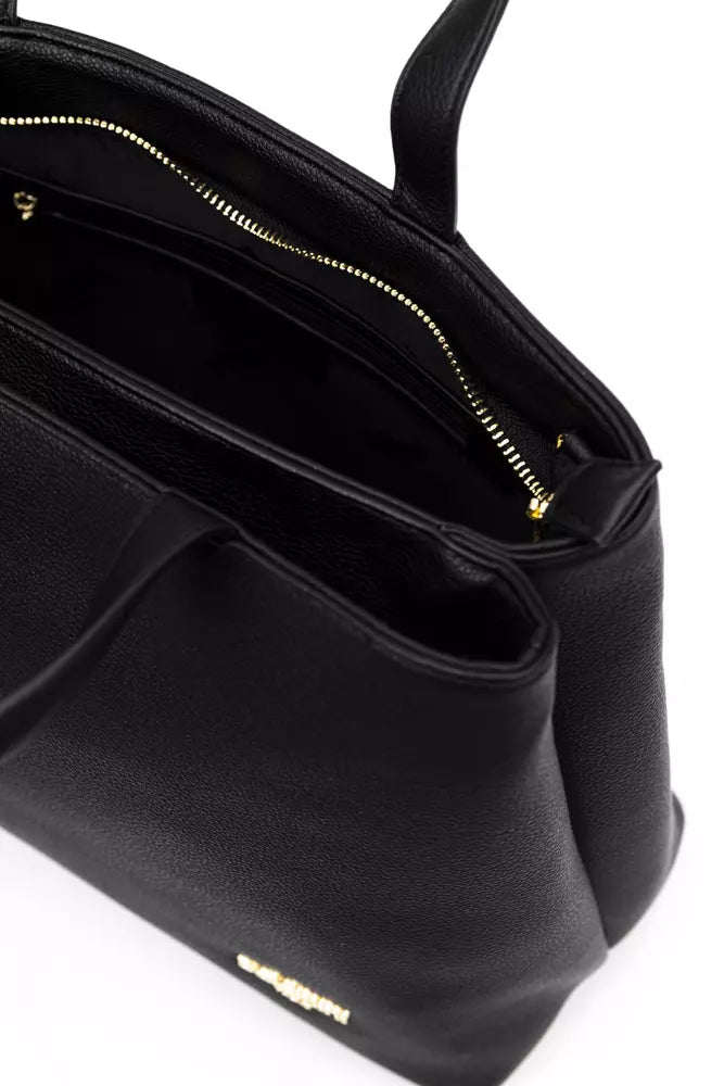 Elegant Black Shoulder Bag with Golden Accents