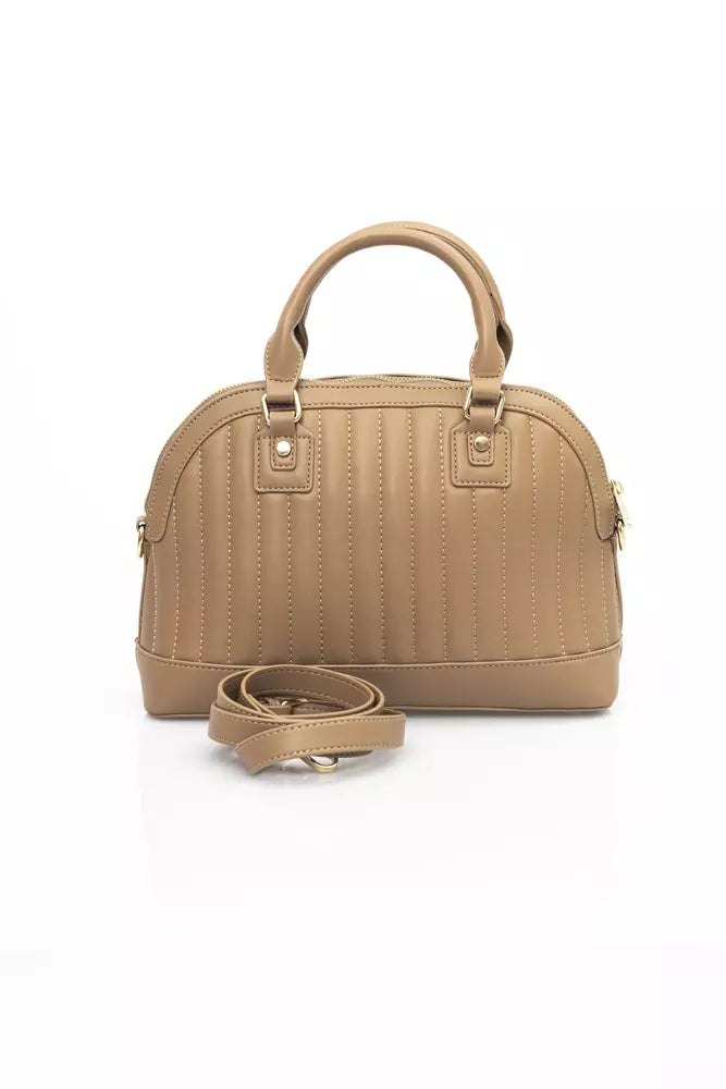 Elegant Beige Shoulder Bag with Golden Accents