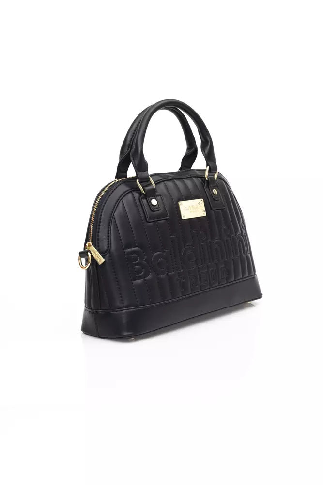 Elegant Black Shoulder Bag with Golden Accents