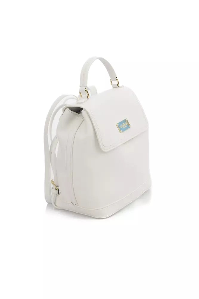 Elegant White Flap Backpack with Golden Accents