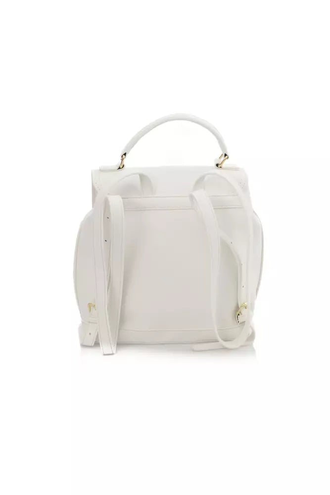 Elegant White Flap Backpack with Golden Accents