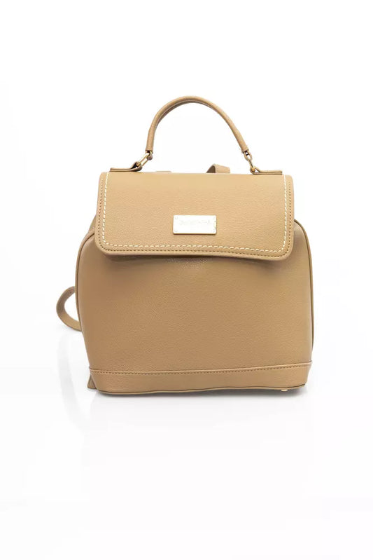 Elegant Beige Backpack with Golden Accents