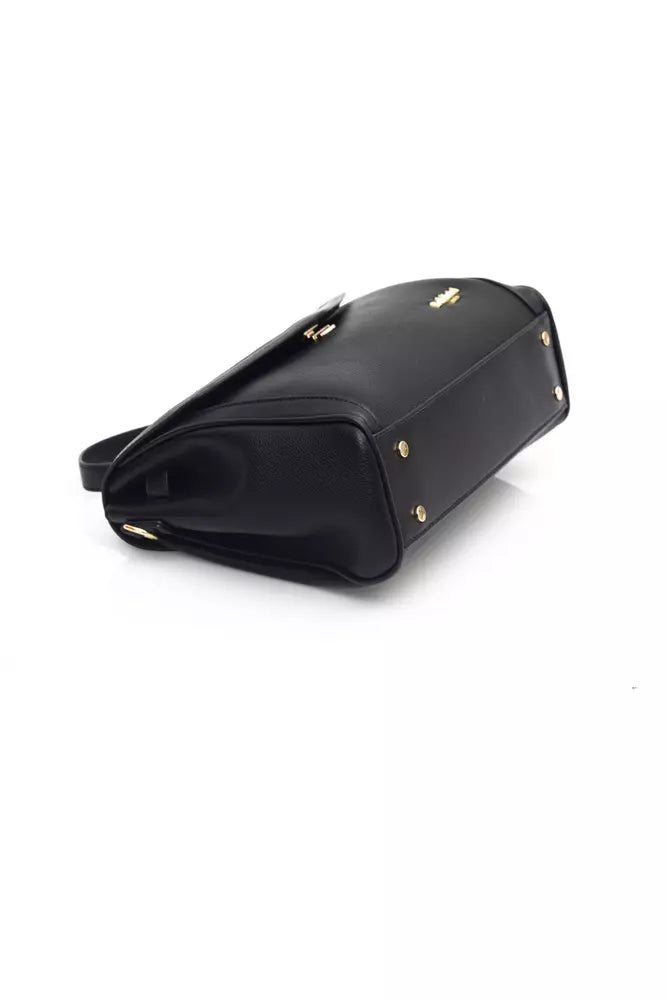 Elegant Shoulder Bag with Flap Closure and Golden Accents