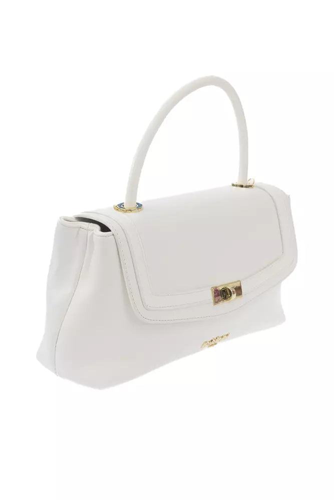 Chic White Shoulder Bag with Golden Accents