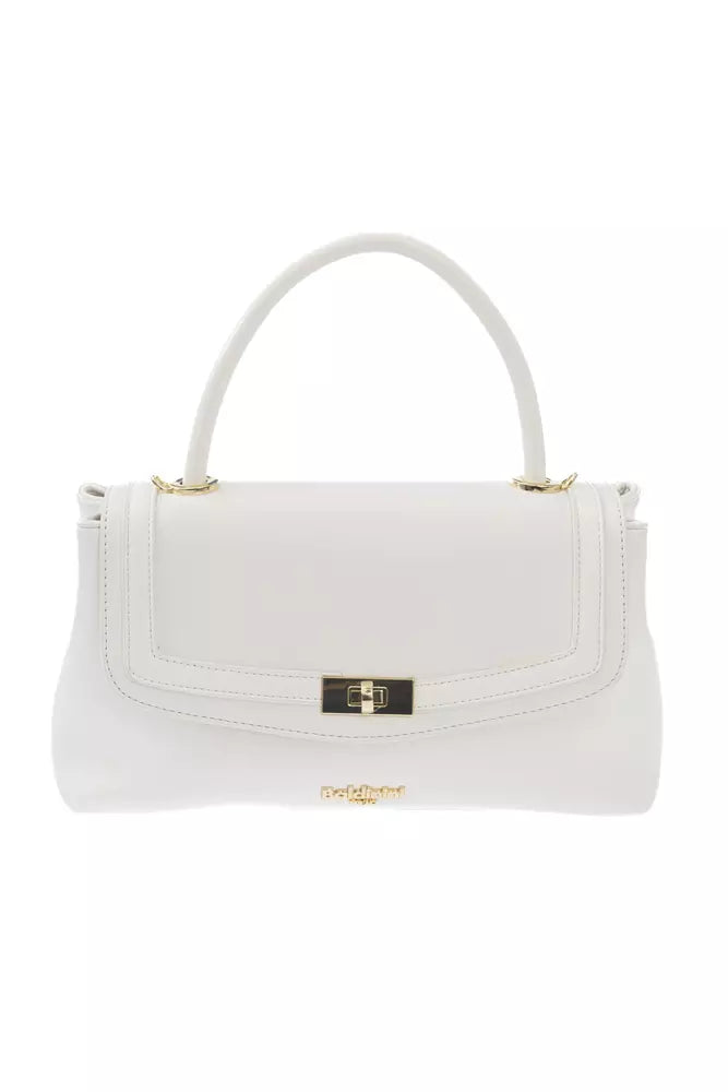 Chic White Shoulder Bag with Golden Accents