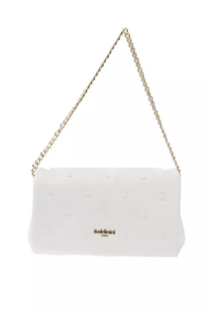 Elegant White Leather Shoulder Bag with Golden Accents