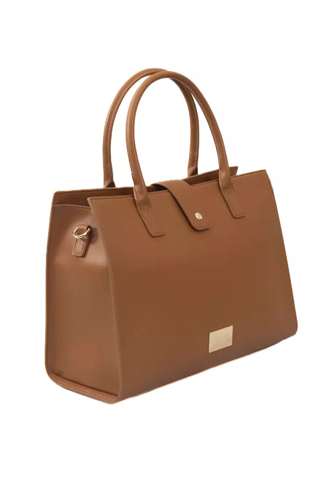 Elegant Brown Shoulder Bag with Golden Accents