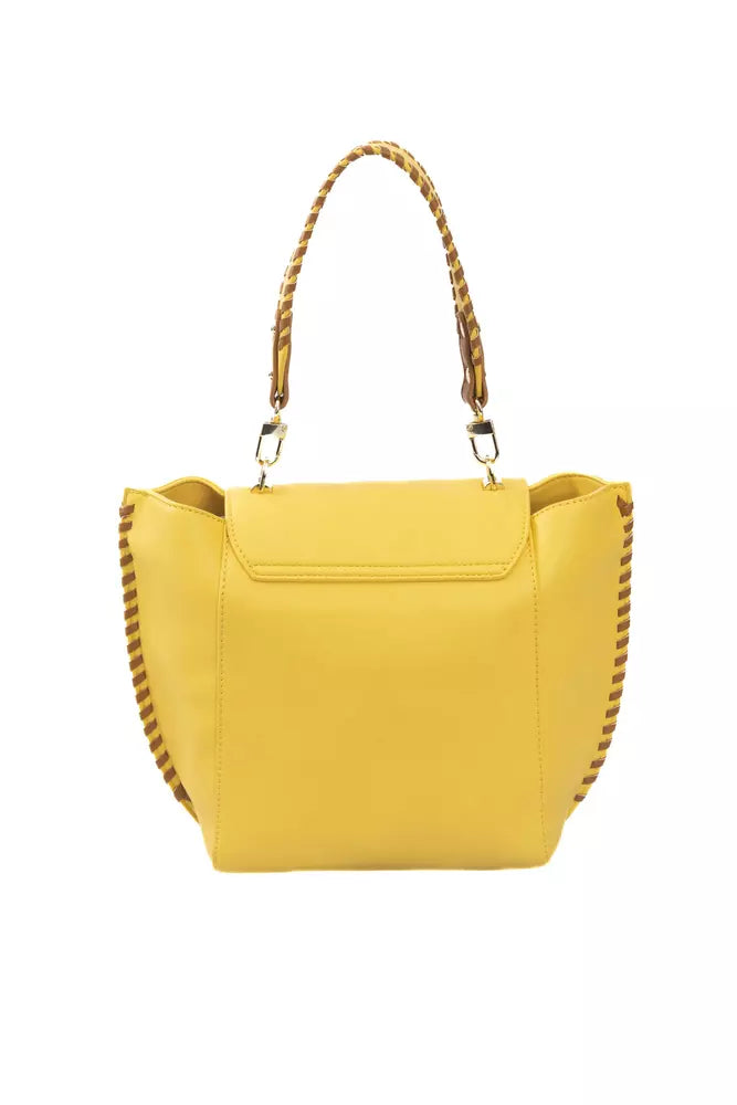 Elegant Yellow Shoulder Flap Bag with Golden Details