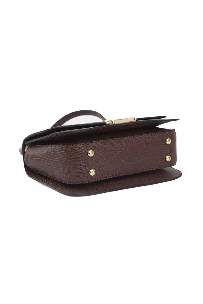 Elegant Brown Shoulder Bag with Golden Accents