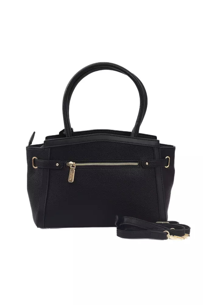 Elegant Black Shoulder Bag with Golden Accents