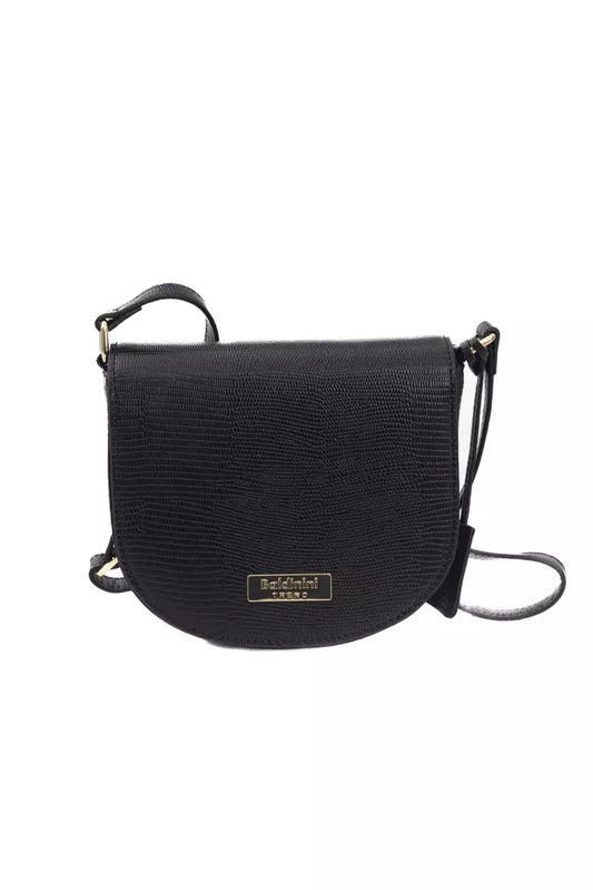 Elegant Black Shoulder Flap Bag with Golden Accents