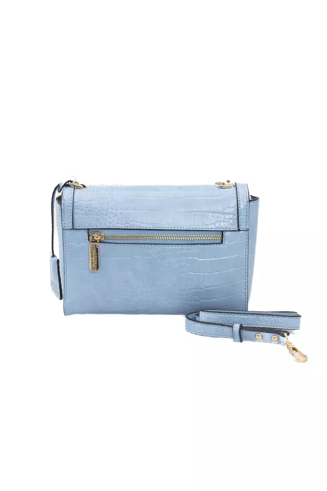 Chic Light Blue Shoulder Flap Bag with Golden Accents