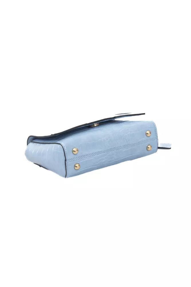 Chic Light Blue Shoulder Flap Bag with Golden Accents