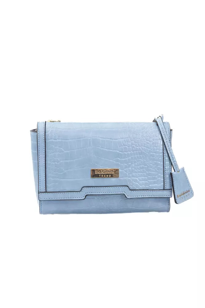 Chic Light Blue Shoulder Flap Bag with Golden Accents