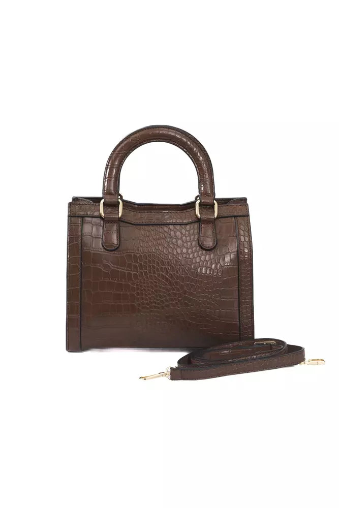 Elegant Brown Shoulder Bag with Golden Accents